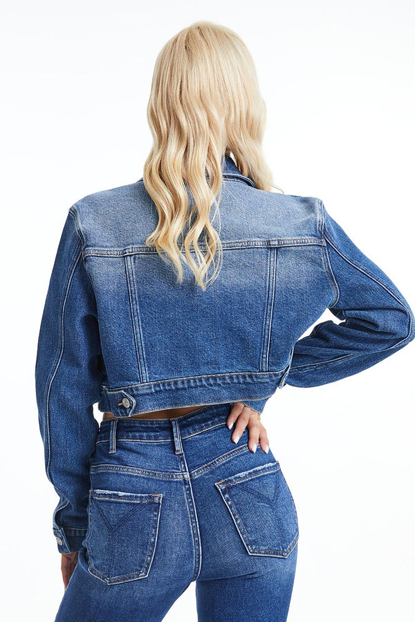 Long Sleeve Cropped Denim Jacket-Jackets-BAYEAS