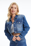 Long Sleeve Cropped Denim Jacket-Jackets-BAYEAS