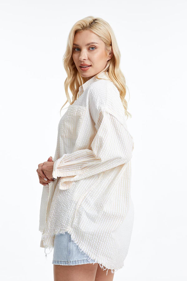 Women'S Ragged Long Sleeve Loose Shirt-Shirts-BAYEAS