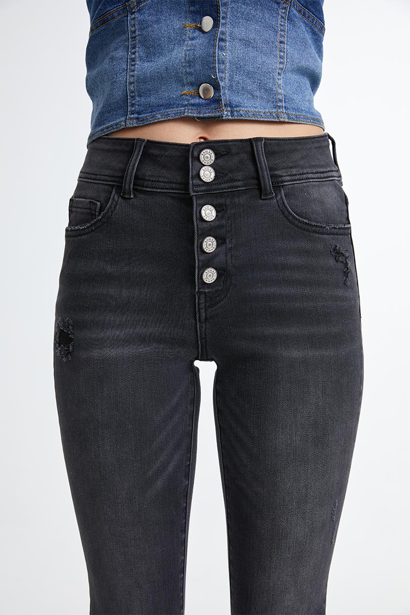 HIGH RISE BUTTON FLY SKINNY DENIM JEANS