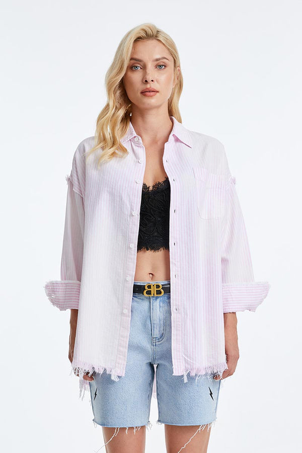 Women'S Ragged Long Sleeve Loose Shirt-Shirts-BAYEAS