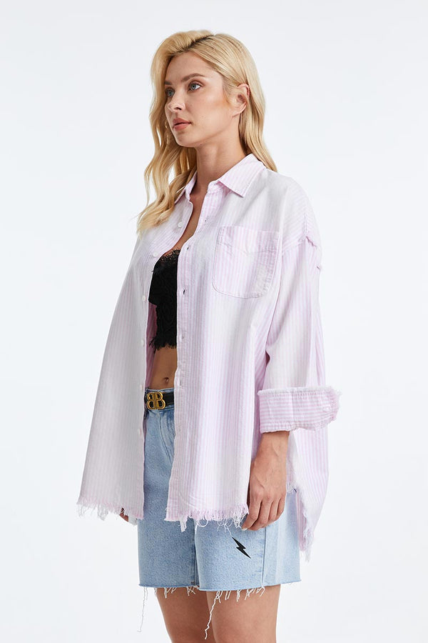 Women'S Ragged Long Sleeve Loose Shirt-Shirts-BAYEAS