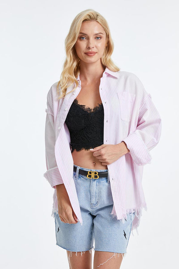Women'S Ragged Long Sleeve Loose Shirt-Shirts-BAYEAS