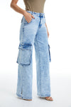 High Rise Wide Leg Cargo Jeans-Wide Leg-BAYEAS