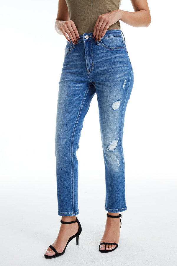 High Rise Grinded Mom Jeans-Mom Jeans-BAYEAS