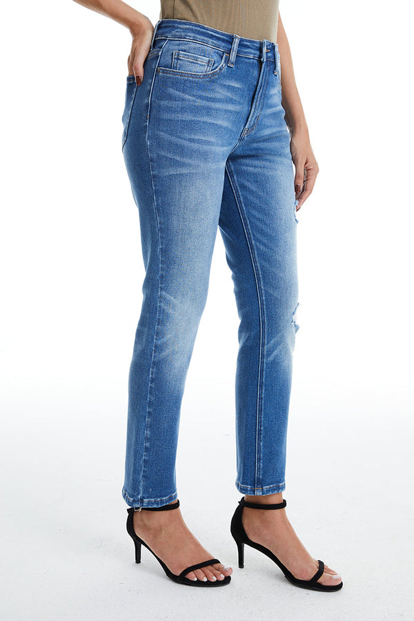 High Rise Grinded Mom Jeans-Mom Jeans-BAYEAS