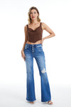 Mid Rise Button Down Flare Jeans-Flare & Bootcut-BAYEAS