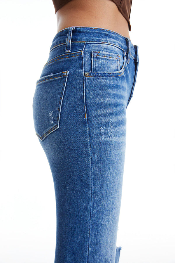 Mid Rise Button Down Flare Jeans-Flare & Bootcut-BAYEAS