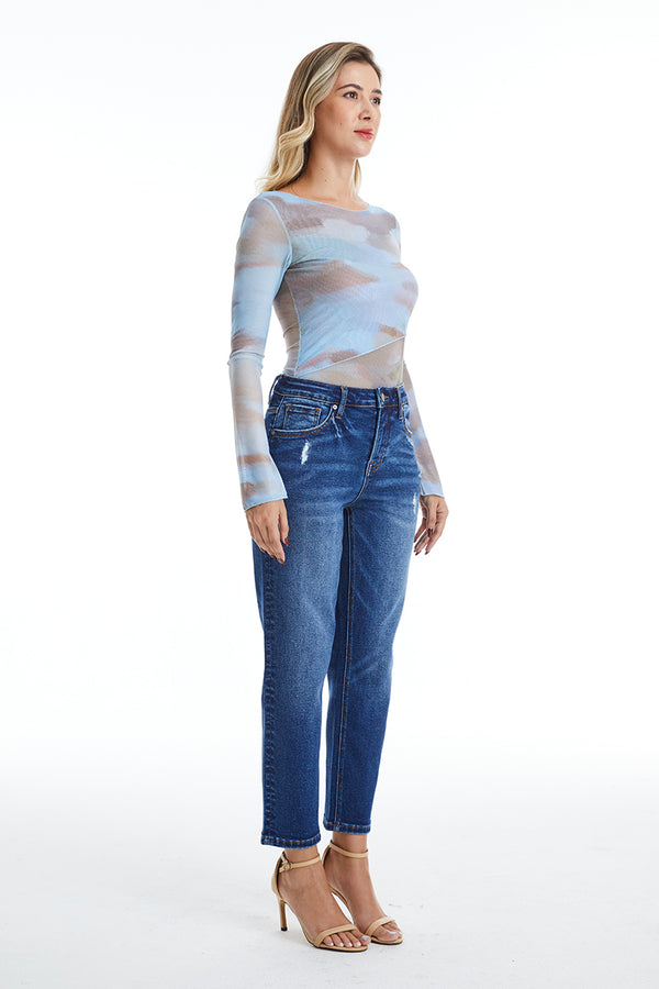 High Rise Loose Tapered Mom Denim Jeans-Mom Jeans-BAYEAS