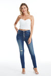 High Rise Button Fly Skinny Denim Jeans-Skinny-BAYEAS