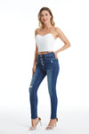 High Rise Button Fly Skinny Denim Jeans-Skinny-BAYEAS