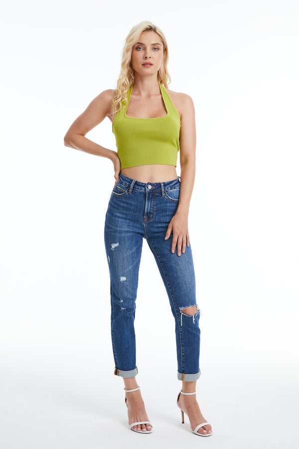 High Rise Slim Straight Jeans-Straight-BAYEAS