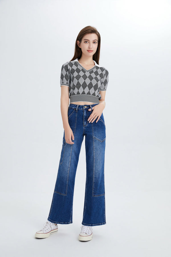 High Rise Wide Leg Crop Denim Jeans-Wide Leg-BAYEAS