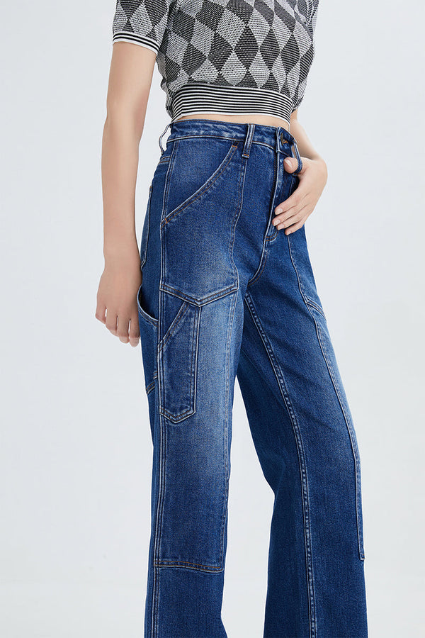 High Rise Wide Leg Crop Denim Jeans-Wide Leg-BAYEAS