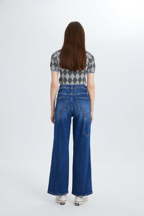 High Rise Wide Leg Crop Denim Jeans-Wide Leg-BAYEAS