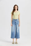 Mid Rise Wide Leg Crop Flare Jeans-Wide Leg-BAYEAS
