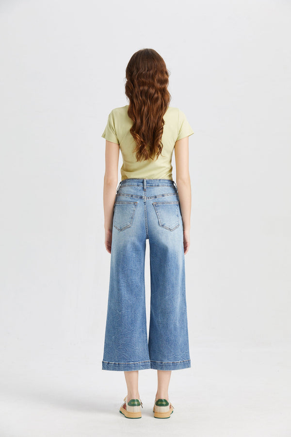 Mid Rise Wide Leg Crop Flare Jeans-Wide Leg-BAYEAS