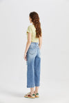 Mid Rise Wide Leg Crop Flare Jeans-Wide Leg-BAYEAS