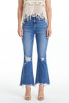 High Rise Flare Jeans With Frayed Hem-Flare & Bootcut-BAYEAS