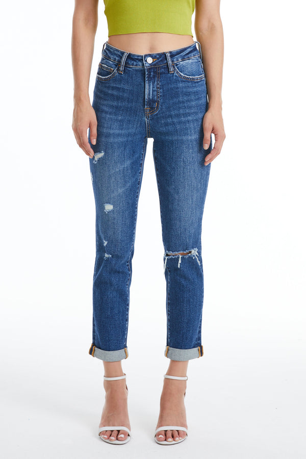 High Rise Slim Straight Jeans-Straight-BAYEAS