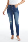 High Rise Button Fly Skinny Denim Jeans-Skinny-BAYEAS