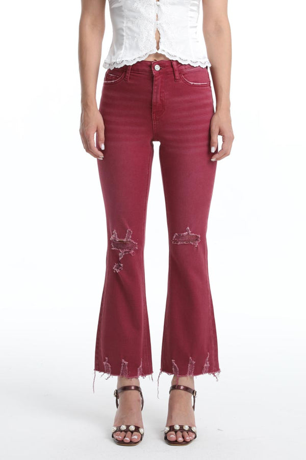 High Rise Ankle Distressed Flare Pants