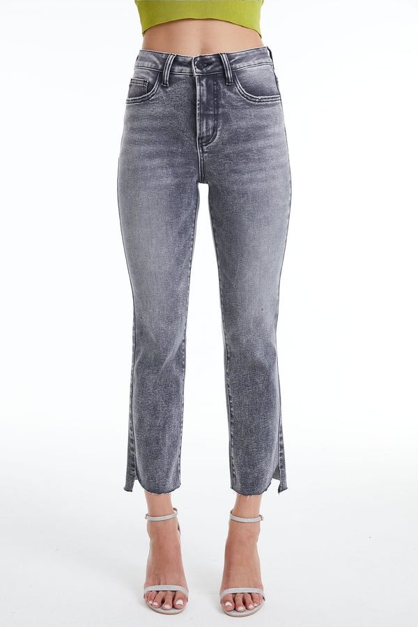 High Rise Slim Straight Jeans-Straight-BAYEAS
