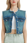 Cassie Cropped Denim Vest-Vest-BAYEAS