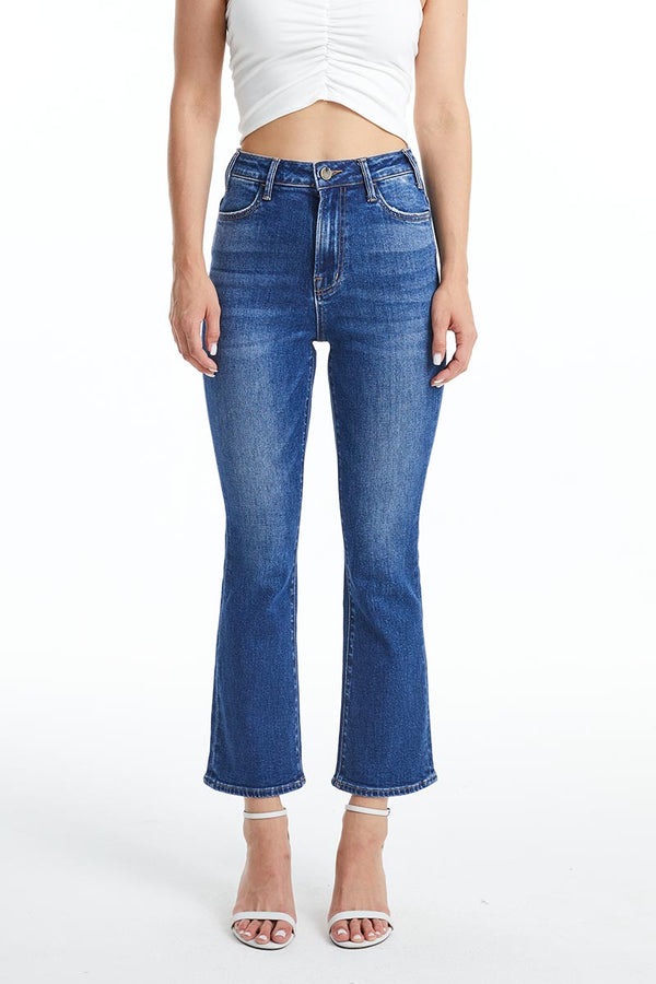 High Rise Straight Leg Crop Jeans-Straight-BAYEAS
