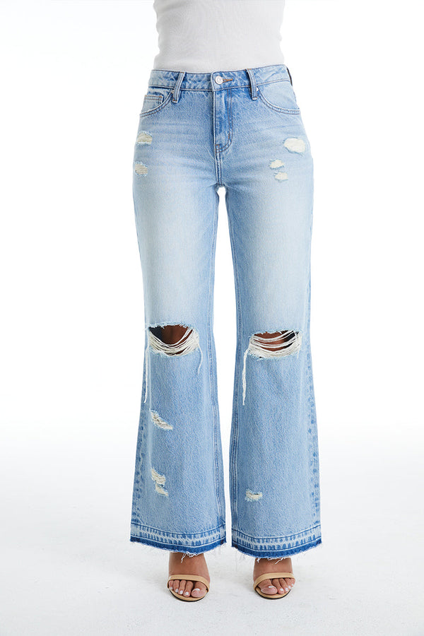 Raw Hem Distressed Bootcut Jeans-Flare & Bootcut-BAYEAS