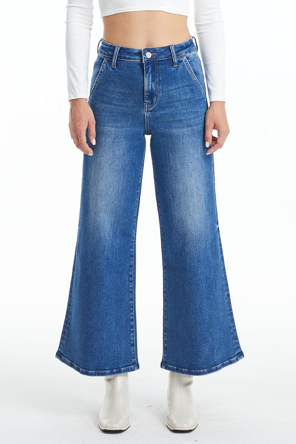 High Rise Carpenter Wide Flare Jeans-Wide Leg-BAYEAS
