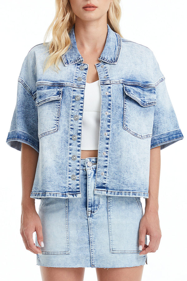 Puffy Sleeve Denim Jacket-Jackets-BAYEAS