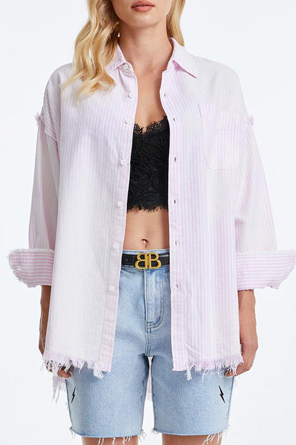 Women'S Ragged Long Sleeve Loose Shirt-Shirts-BAYEAS
