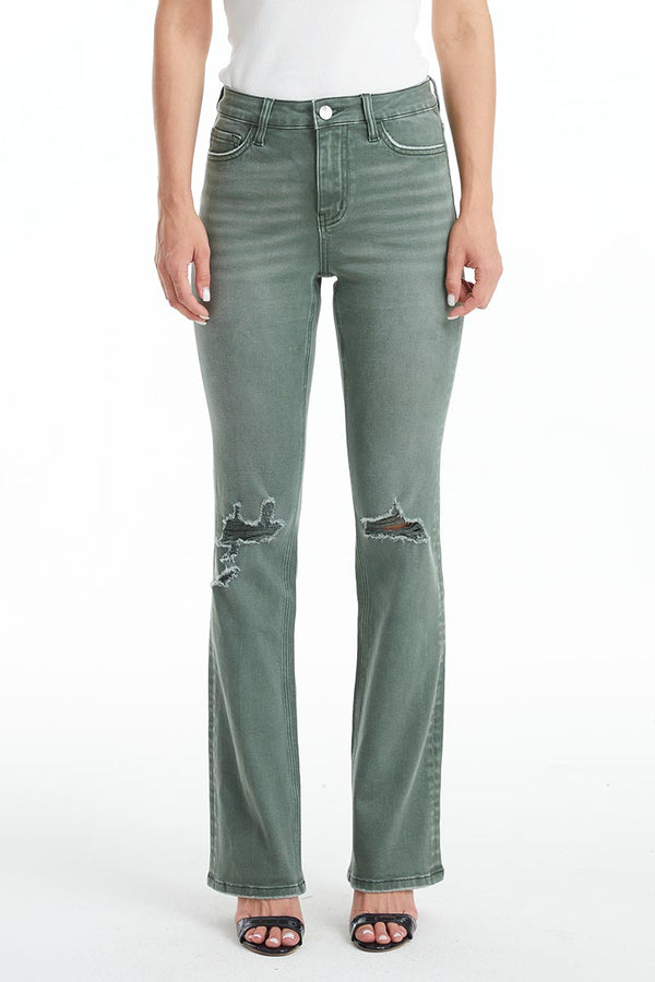 High Rise Distressed Flare Pants