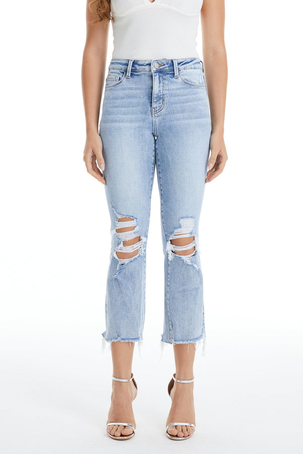 Cropped Distressed Mom Jeans-Flare & Bootcut-BAYEAS