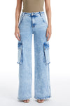High Rise Wide Leg Cargo Jeans-Wide Leg-BAYEAS