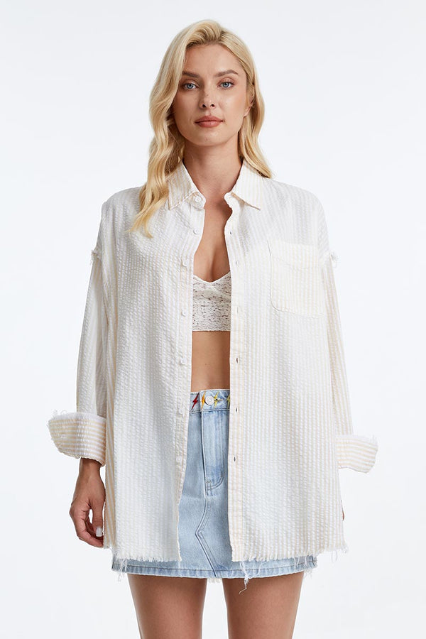Women'S Ragged Long Sleeve Loose Shirt-Shirts-BAYEAS