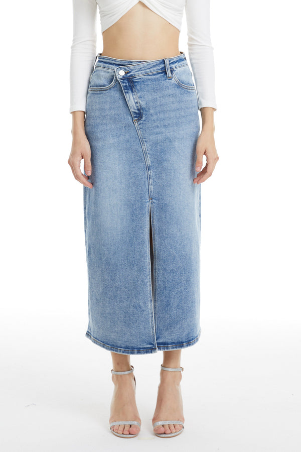 Front Split Denim Skirt-Skirts-BAYEAS