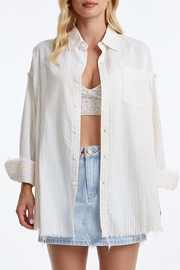Women'S Ragged Long Sleeve Loose Shirt-Shirts-BAYEAS