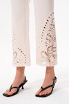 High Rise Ankle Embroidered Lace Straight Leg Pants