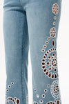 High Rise Embroidered Lace Flare Jeans
