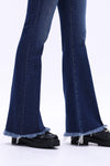 High Rise Flare Denim Jeans With Frayed Hem