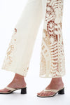 High Rise Lace Embroidered Wide Leg Pants