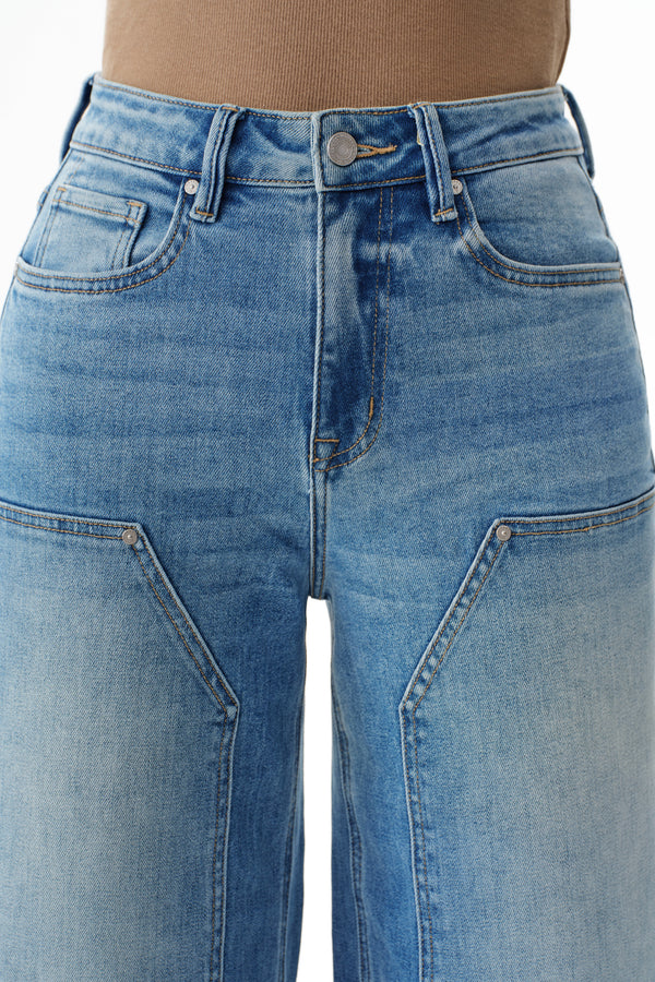 High Rise Appliqué Barrel Leg Jeans