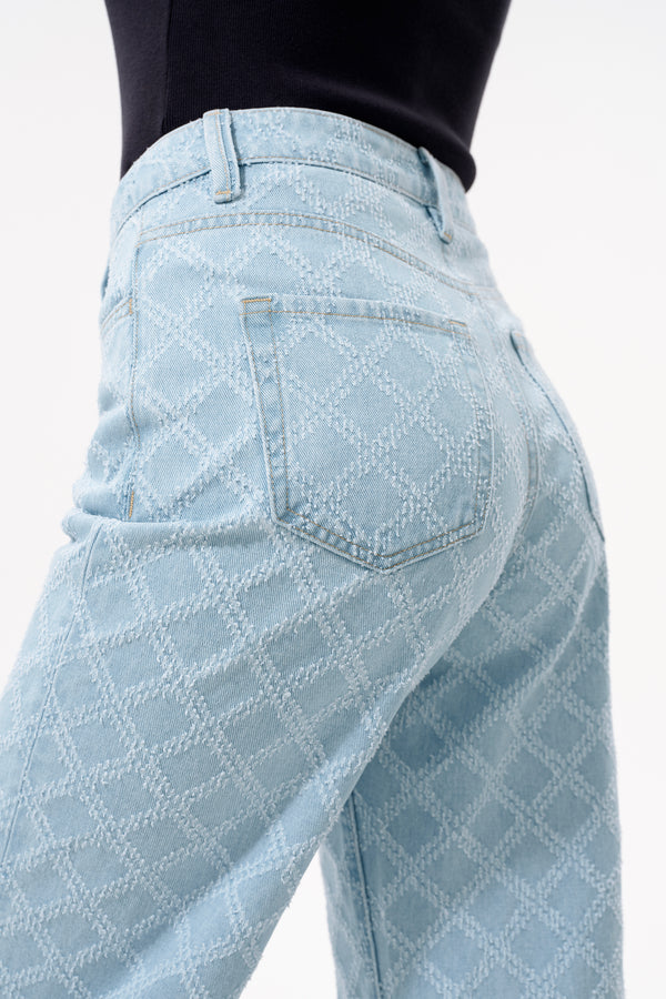 High Rise Jacquard Straight Leg Jeans
