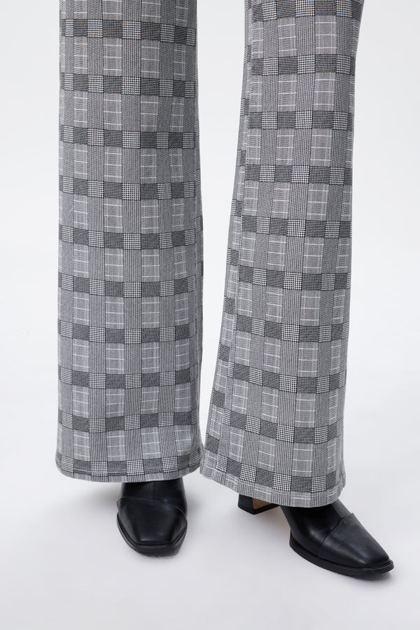 Mid Rise Check Print Wide Leg Pants