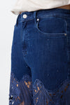 High Rise Ankle Embroidered Lace Wide Leg Jeans