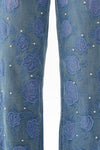 Chic Mid Rise Pearl Embellished Wide Leg Jeans