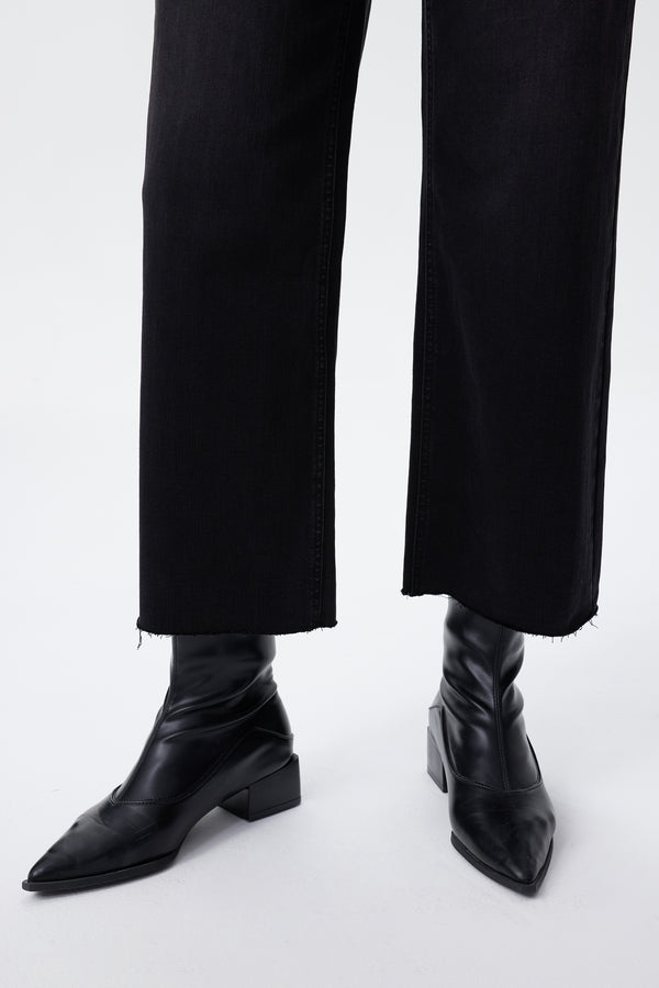 High Rise Cropped Distressed Wide Leg Jeans
