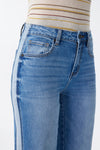 Mid Rise Contrast Panel Straight Leg Jeans